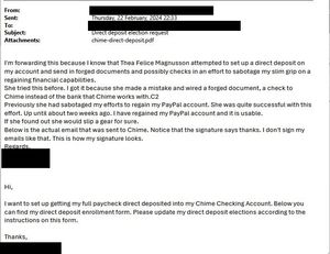 Thea Magnusson Committing Direct Deposit Fraud