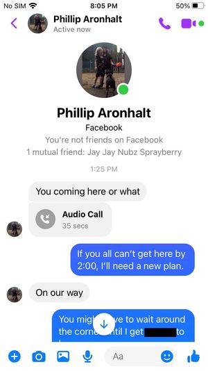 Messenger screenshots of hacker